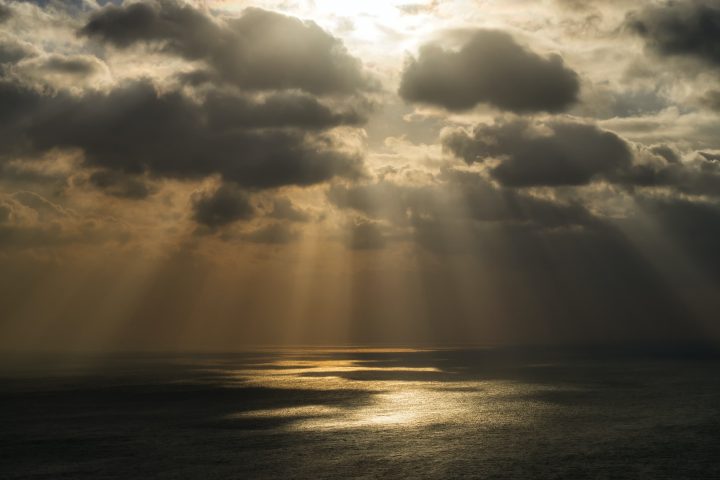 Sunlight on the ocean aerial