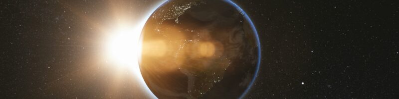 Space view on Planet Earth and Sun in Universe